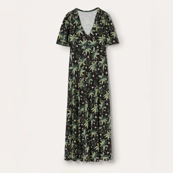 BODEN  V Neck Black Oriental Cascade Midi dress 8 tea dress - Picture 2 of 10